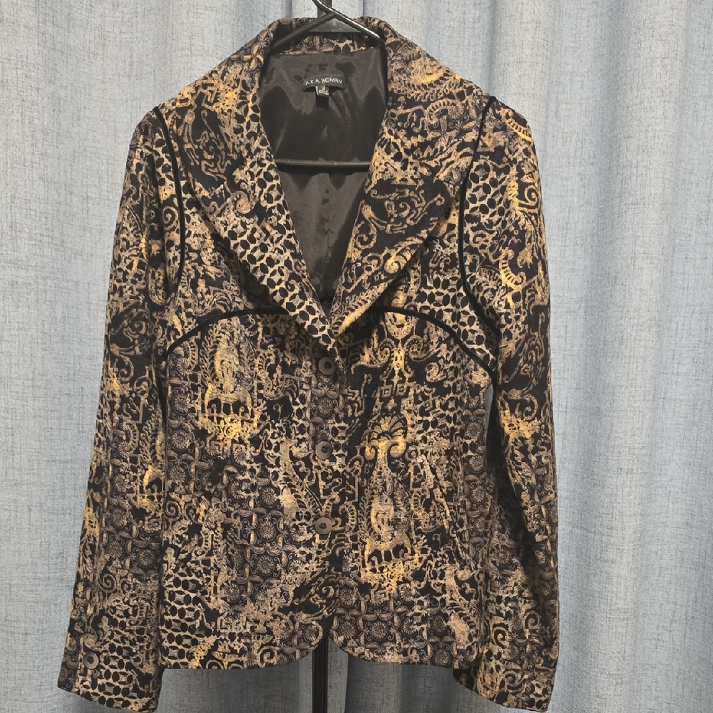 Vintage Black and‎ Gold Blazer Size 14 Abstract Black And Gold Textured Pattern